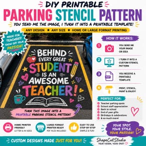 Custom Parking spot PDF pattern stencil, print trace and cut digital stencil,  any size , Diy high school senior parking design, VBS