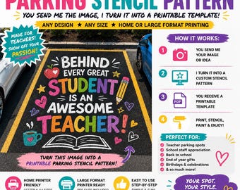 Custom Parking spot PDF pattern stencil, print trace and cut digital stencil,  any size , Diy high school senior parking design, VBS