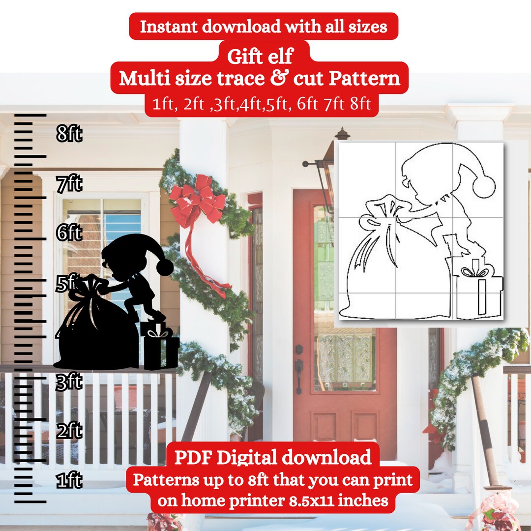 1ft 5ft Gift Elf Christmas Enlarged Pattern, Printable Pdf Stencil ...