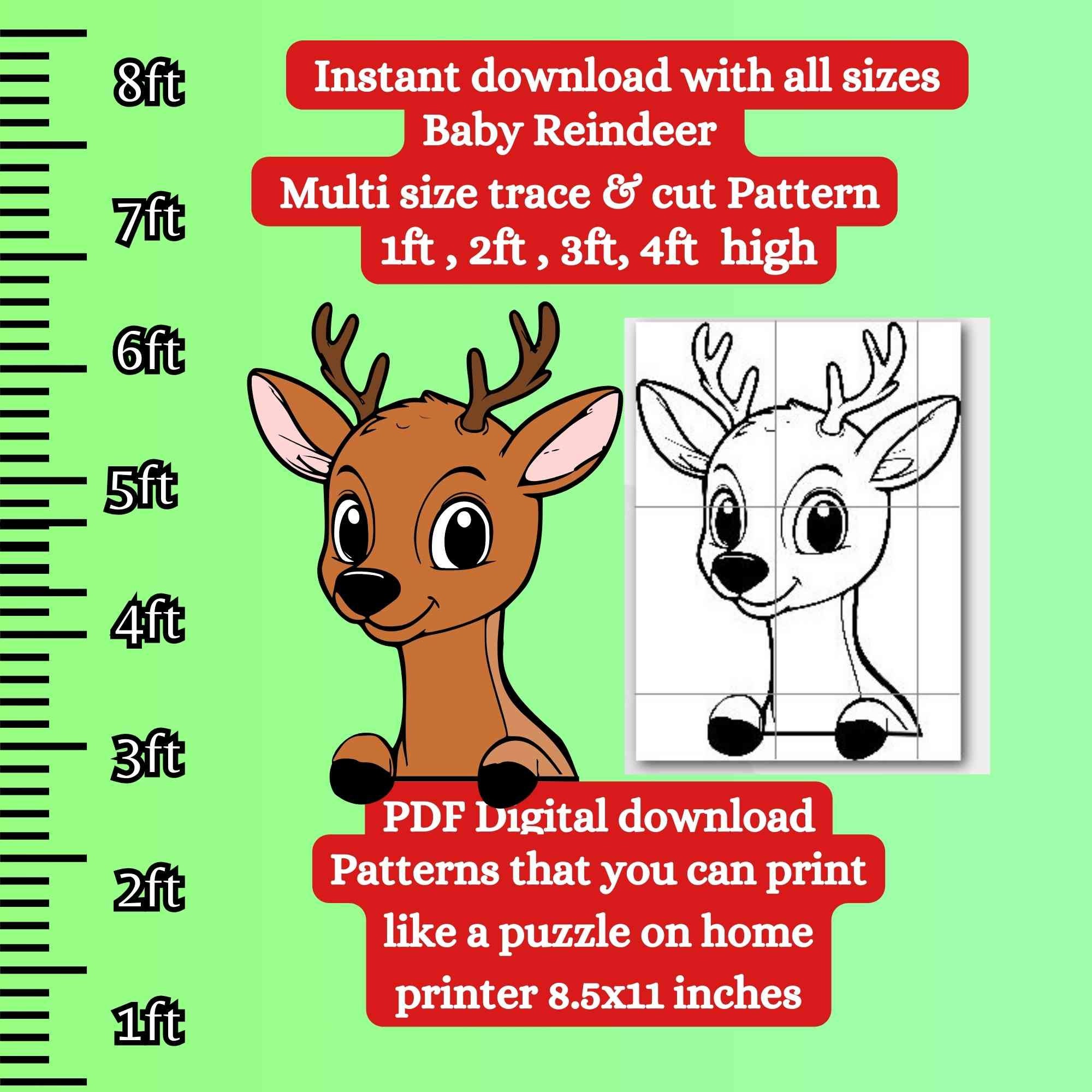 Full size woodworking reindeer pattern PDF template ,baby deer Printable trace and Cut, Christmas silhouette Template, Stencils, yard art