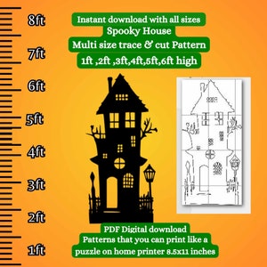 Peut inclure: Un modèle imprimable pour une maison hantée, avec plusieurs tailles de 1 à 6 pieds de haut. Le modèle est conçu pour être imprimé sur une imprimante domestique de 8,5x11 pouces et assemblé comme un puzzle.
