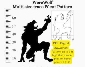 Life size 6ft 7ft Halloween werewolf Wolf man graveyard silhouette template,  woodworking pattern, halloween Scene window silhouette pattern