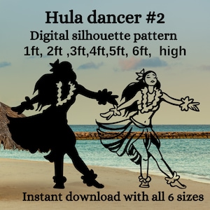 Plantilla de silueta de bailarina de hula, patrón en PDF de fiesta tiki, paquete de fiesta Luau Tiki, SVG de fiesta en la playa, tema hawaiano, descarga digital instantánea