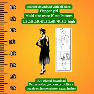 Plantilla PDF con patrón de gánster estilo Flapper en tamaño real, calco imprimible, silueta navideña, plantilla digital, utilería teatral, locos años 20