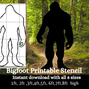Modèle de pochoir PDF pour signe de silhouette Sasquatch de 1 à 8 pieds, modèle imprimable 8 tailles, carte d'art de jardin, découpe de bois