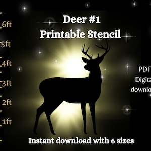 3ft 4ft 5ft 6ft Reindeer silhouette pattern template  , male buck, Printable trace and Cut Christmas Stencils. PDF woodworking pattern