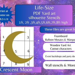1 ft bis 8 ft Halbmond Mond Vorlage, Mond Wolke Sterne, drucken und schneiden, DIY digitalen Schablone, Babyparty, Hof Kunst Halloween Mond, drucken und schneiden