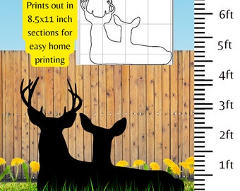 1ft to 6ft Buck, doe, deer silhouette, yard art pattern, pdf digital template, printable stencil, reindeer, forest scene, backyard decor