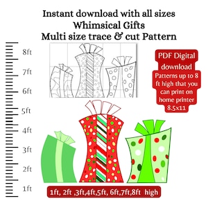 Conjunto de caixa de presente extravagante, impressão, rastreamento e corte de estêncil digital, padrão pdf, arte de quintal, silhueta de natal, presentes de marcenaria, presentes de elfo