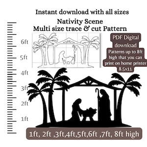 1ft bis 2,5m Krippenszene Display Silhouette Vorlage, pdf zum Ausdrucken, druckbare Holzbearbeitungsvorlage, DIY-Yard Art, Türschild, Weihnachten pdf