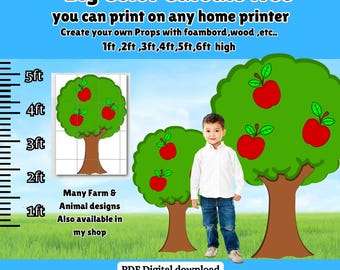 DIY Oversize Apple tree cut out standee prop pdf  ,1-6ft Large Printable Farmhouse Barn animals party decor, photo booth pic cartoon Orchard