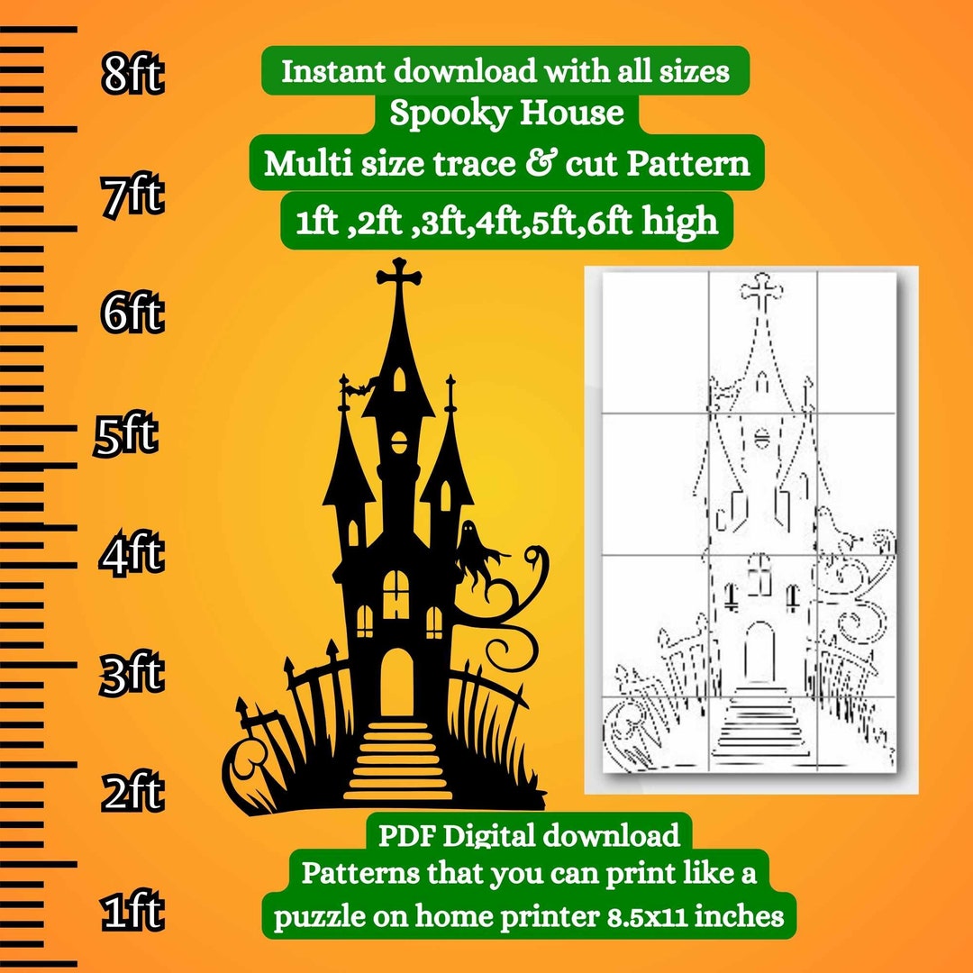 Tileable Funhouse Pattern 1ft-8ft Halloween Haunted Castle Pattern Silhouette Woodworking ...