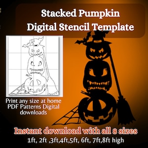 Stacked Pumpkin silhouette, jack o lantern, life size pattern Stencil Template bundle , Printable Trace Cutout PDF, halloween