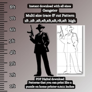 Plantilla PDF de patrón de mafioso de tamaño natural, corte de calco imprimible, silueta navideña, plantilla digital, utilería de teatro, años 20