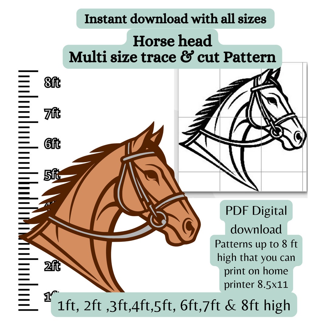 1ft to 5ft 6ft Life Size Horse Head Pattern , Ranch Silhouette Stencil