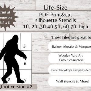 Silhouette géante Bigfoot, modèle papier numérique sasquatch taille réelle, lot de modèles de pochoirs silhouette, trace imprimable découpe PDF