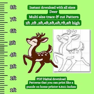 life size detailed cute deer silhouette Template Printable trace and Cut Christmas Silhouette Decor Stencils.PDF woodworking pattern doe