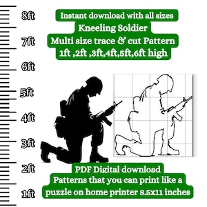 Kneeling Soldier with rifle pattern, yard display Silhouette ,Stencil Template bundle , Remembrance day, veterans Printable Trace Cutout PDF