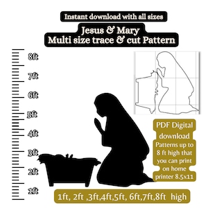 life size Nativity manger scene display, Christmas silhouette template, yard art pdf, printable woodworking pattern, diy yard art, mary