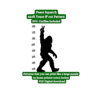 Scie à chantourner Bigfoot signe de la paix grandeur nature 8 x 4 pi, lot de modèles de pochoir silhouette Sasquatch, trace imprimable découpe PDF