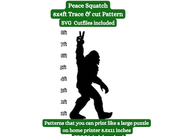 8x4ft Life size Bigfoot peace sign pattern scroll saw, Sasquatch Silhouette Stencil Template bundle , Printable Trace Cut out PDF