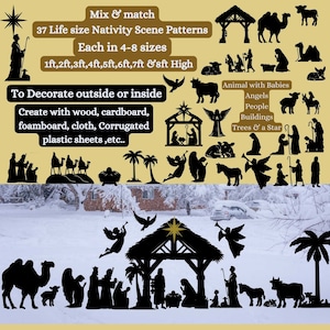 Build a custom Life size Diy 1ft to 8ft Nativity scene display, Christmas silhouette template, yard art pdf, printable woodworking pattern