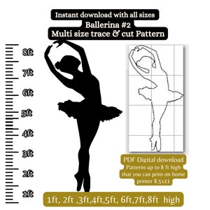 Plantilla PDF de bailarina de El Cascanueces en tamaño real, calco imprimible, silueta navideña, plantilla digital, utilería teatral, clara
