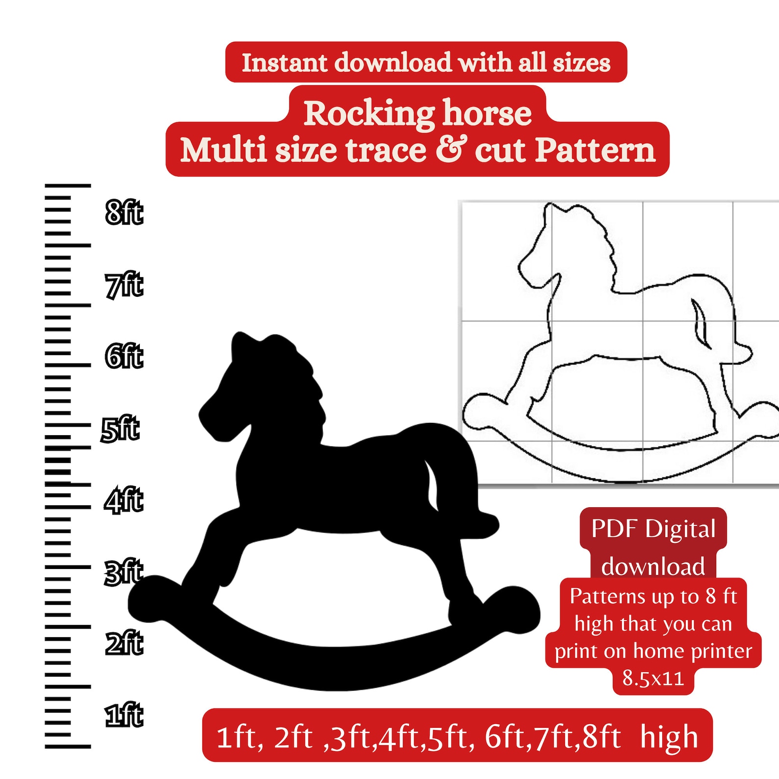 Antique Rocking Horse Wood Toy Patterns Template Pattern, Printable Pdf ...