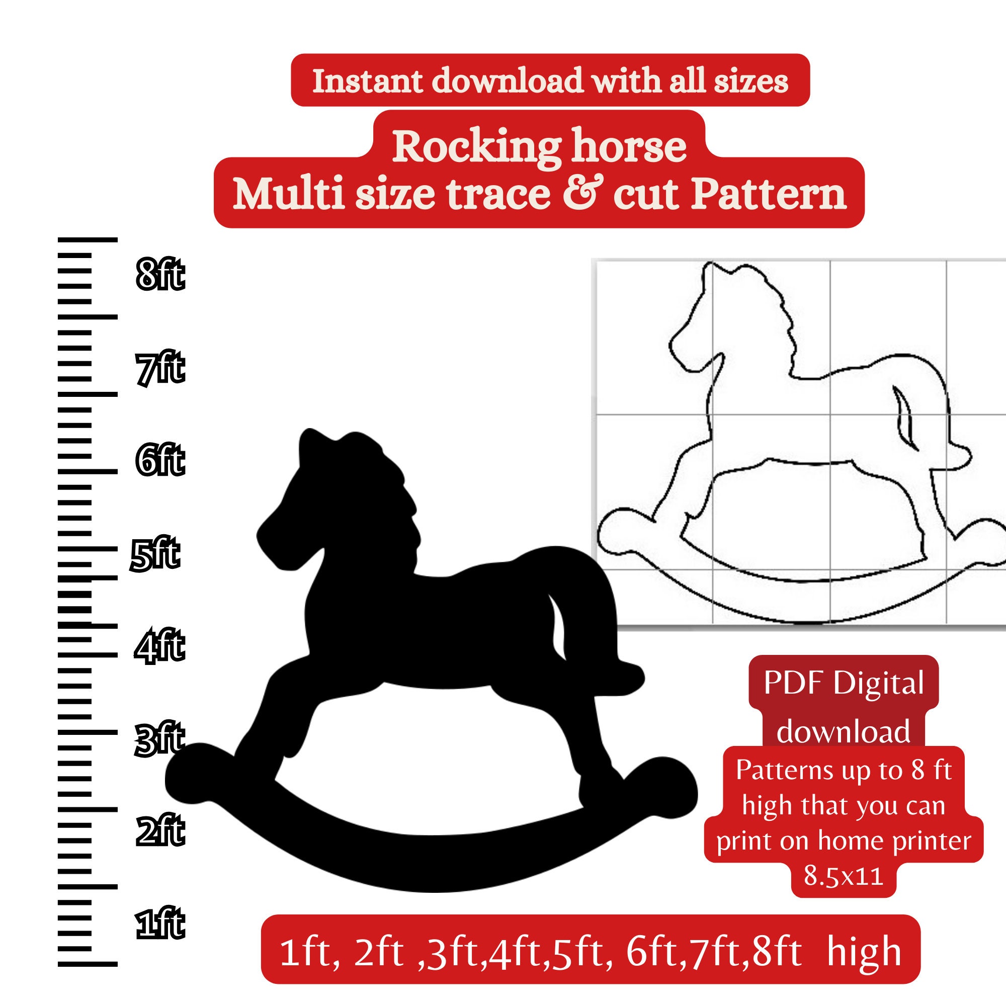 Antique Rocking Horse Wood Toy Patterns Template Pattern, Printable Pdf ...