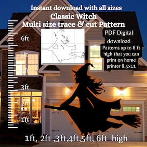 flying Witch on a broom, halloween silhouette template, yard art pdf pattern , printable woodworking pattern, diy yard art ,porch sign