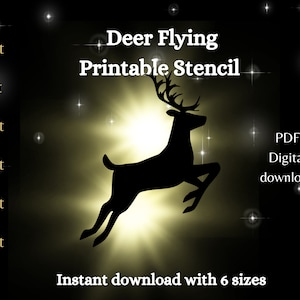 Full size Flying Reindeer silhouette Template Printable trace and Cut Christmas Silhouette Decor  Stencils. PDF woodworking pattern,  sleigh