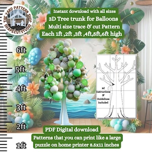 Modèle PDF de découpe de tronc d'arbre en ballon de 3 pi 4 pi 5 pi 7 pi 6 pi 8 pi, trace et découpe imprimables, modèle de baby shower, pochoirs. décorations