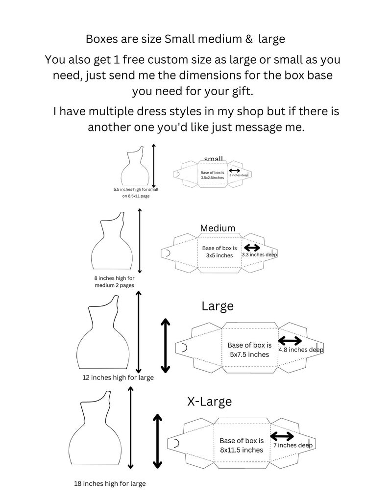Printable Dress Box Template Bundle 4 Sizes and Free Custom Etsy