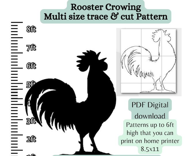 Free Printable Rooster Patterns.pdf Life Sized Rooster Crowing Silhouette Template Pattern, Ranch Decor ...