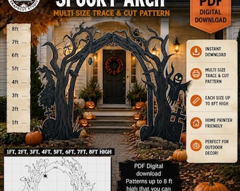1ft-8ft Halloween spooky Arch , silhouette print and cut template, Halloween Scene silhouette graveyard gate, window pattern, decal pdf