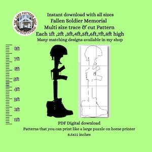 Fallen Soldier memorial pattern, yard display Silhouette cutout,Stencil Template bundle ,Remembrance day,veterans Printable Trace Cutout PDF