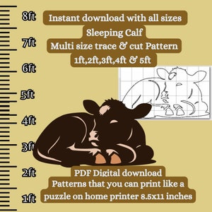 Animais de presépio de Natal de 1 a 5 pés, bezerro de vaca dormindo, modelo de padrão de exibição de arte de quintal, estêncil digital em PDF para impressão, recorte de madeira faça você mesmo