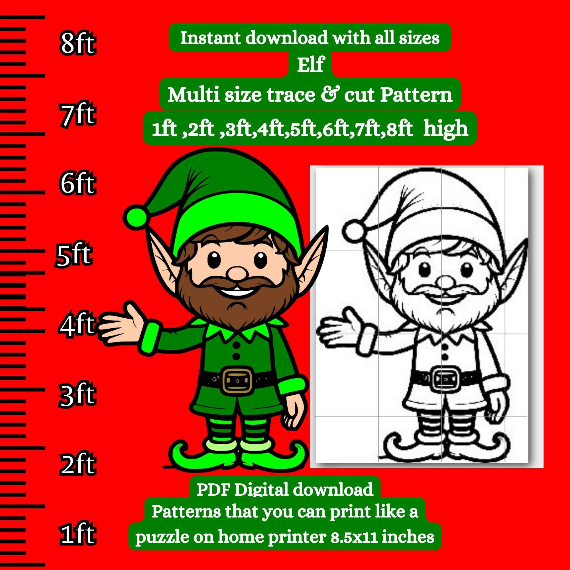 3 ft 4 ft 5 ft Whimsical Santas Elf, der Spielzeug, Weihnachtsschablonen-Schablonenbündel pdf Weihnachtsdekor-digitaler Download, druckbarer Ausschnitt, PDF macht