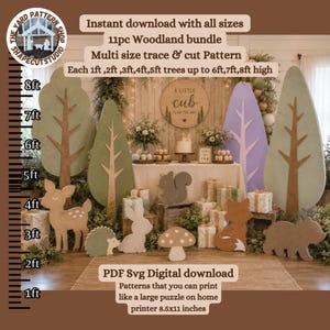 Woodland animals & tree bundle cut out 3ft 4ft 5ft 6ft PDF PNG SVG template ,Printable trace and scroll Cut pattern Template, Stencils