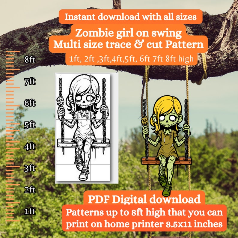 Zombie Ruler Life Size Halloween Zombie Girl,graveyard Silhouette Template ...