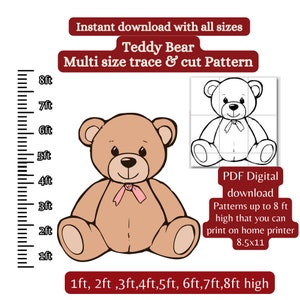 Plantilla de osito de bebé de tamaño natural, patrón en formato PDF, plantilla de carpintería para muebles Montessori, planos para sierra de calar, fondo de baby shower con silueta de bricolaje