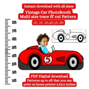 Plantilla PDF con patrón de utilería para fotomatón Vintage Race Car, trazado y corte imprimibles, plantilla de silueta, plantillas, proyecto de carpintería 3b
