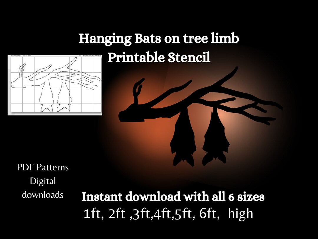 Halloween Silhouette Hanging Bats Template, Vampire Bats Silhouette