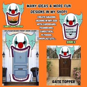 1ft-8ft Halloween Evil Clown Archway Funhouse Entrance , silhouette print and cut template , silhouette graveyard gate, window pattern pdf