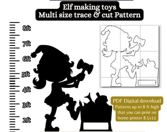 Life size elf making toys ,Christmas Stencil Template bundle pdf Christmas Décor Digital Download, Printable cutout PDF character cutouts