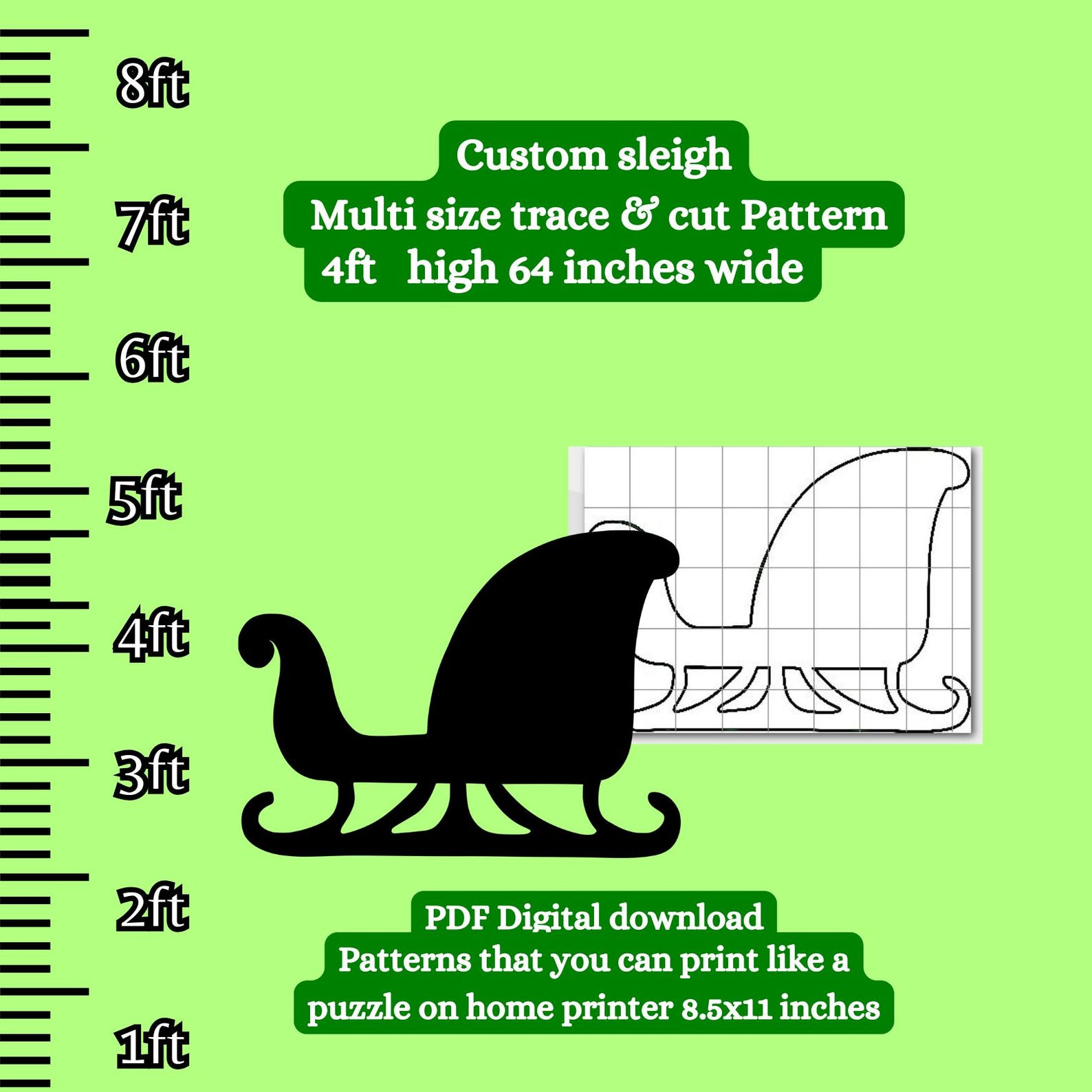 Life Size Santa Sleigh Pattern PDF Template printable Trace and Cut