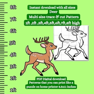 life size detailed Reindeer silhouette Template Printable trace and Cut Christmas Silhouette Decor Stencils.PDF woodworking pattern yard art