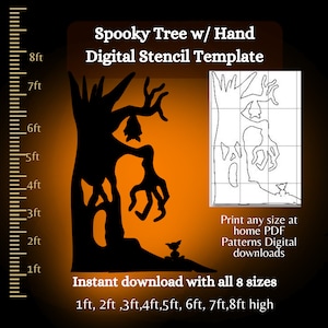 7ft 8ft Halloween tree yard art decoration template, print & cut halloween silhouette pdf pattern, digital stencil, evil tree, haunted