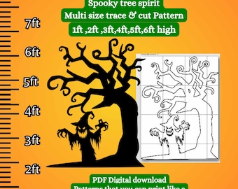 5ft 6ft spooky Halloween tree yard art decoration template, print & cut halloween silhouette pdf pattern, digital stencil, evil tree cut out