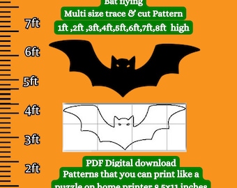 Flying bat , halloween silhouette template, yard art pdf pattern ,3ft 4ft printable woodworking pattern, diy yard decoration,Spooky cemetery
